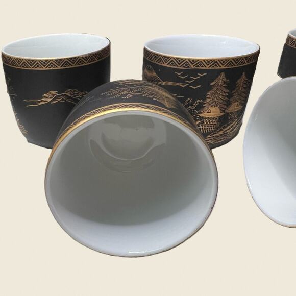 Vintage Kutani Black & Gold Yunomi Tea Cups (Set of 5) - Picture 6 of 8